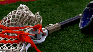 Lacrosse stick laying on the grass