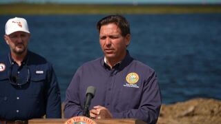 Governor Ron DeSantis speaks in Steinhatchee, Fla. on 8/6