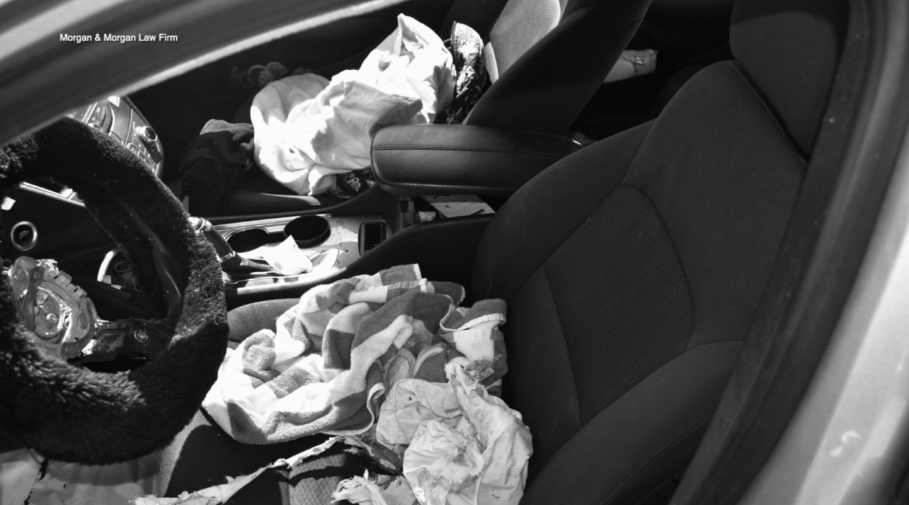 Photo of the interior of Destiny's car after the crash